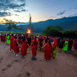 Tours Metro Chanchamayo. Escolaraes compartiendo cultura con los Nativos Ashánincas, en la Selva Central.